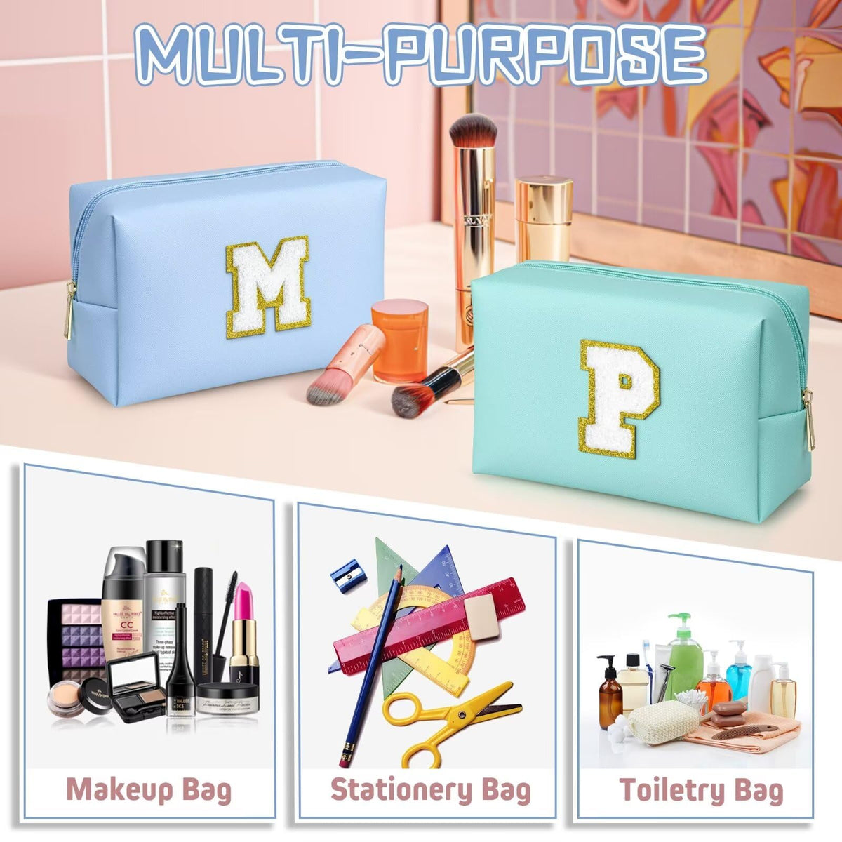 TOPEAST Preppy Makeup Bag in hand for size reference