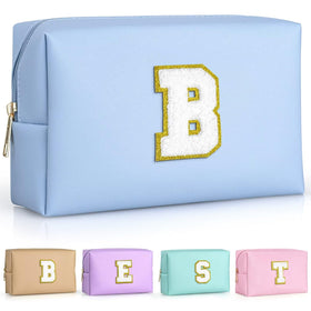 TOPEAST Preppy Patch Makeup Bag in Sky Blue with gold glitter patch
