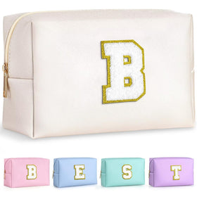 TOPEAST Preppy Patch Makeup Bag in white with gold glitter patch