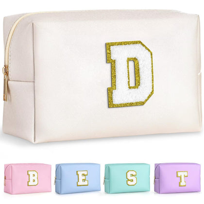 TOPEAST Preppy Small Makeup Bag with gold glitter chenille patch