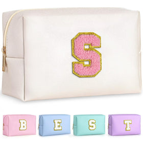 TOPEAST small makeup bag with gold glitter patch front view