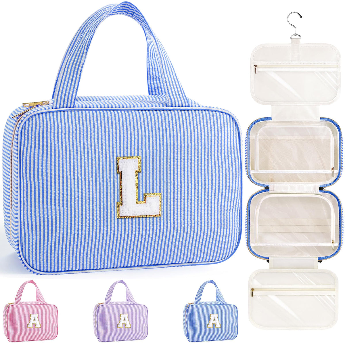 TOPEAST Travel Hanging Toiletry Bag blue model front view