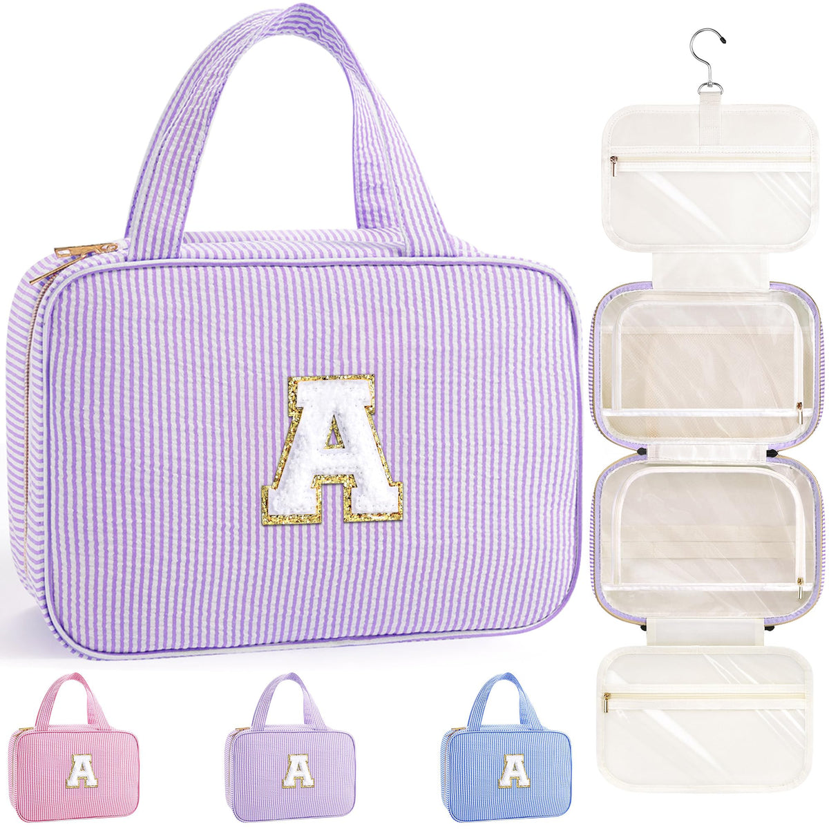 TOPEAST Travel Hanging Toiletry Bag front view with initial patch