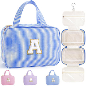 TOPEAST Travel Hanging Toiletry Bag front view with initial patch