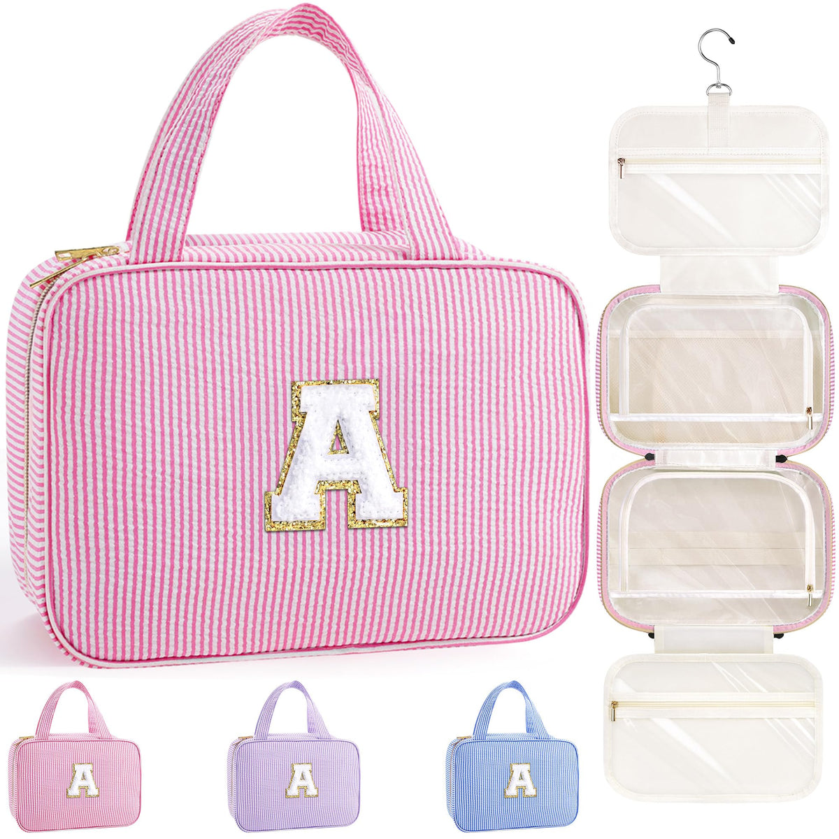 TOPEAST Travel Hanging Toiletry Bag front view with personalized initial
