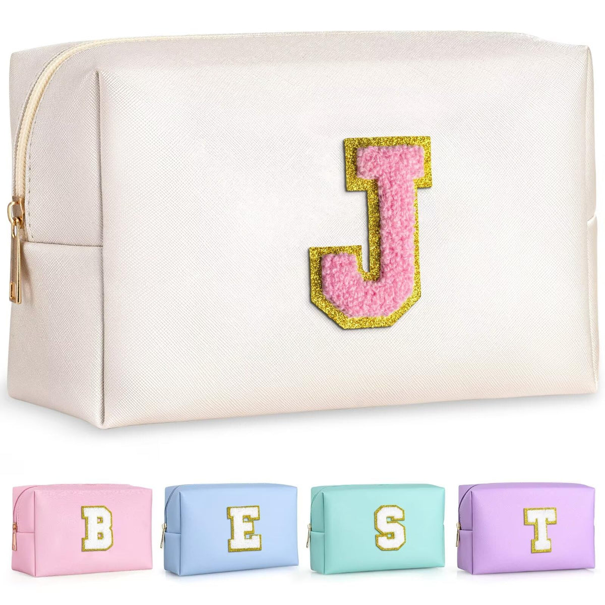 TOPEAST Travel Makeup Bag with gold glitter chenille patch