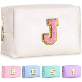 TOPEAST Travel Makeup Bag with gold glitter chenille patch