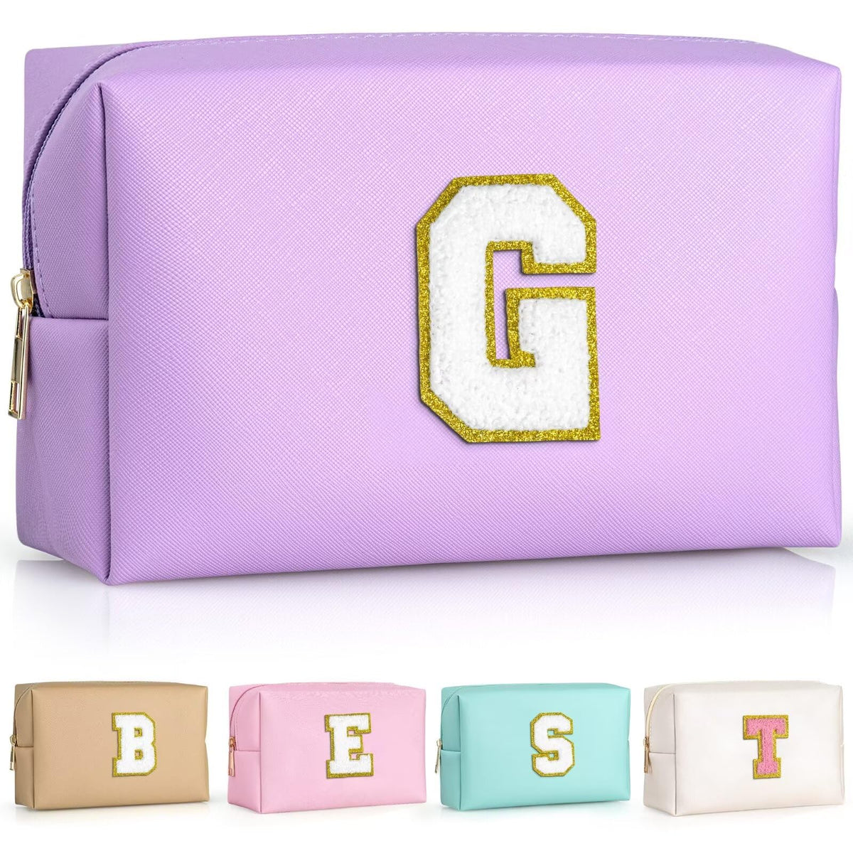 TOPEAST Travel Makeup Bag with personalized initial patch in purple