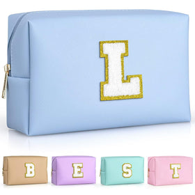 TOPEAST Travel Toiletry Bag Sky Blue front view with glitter patch