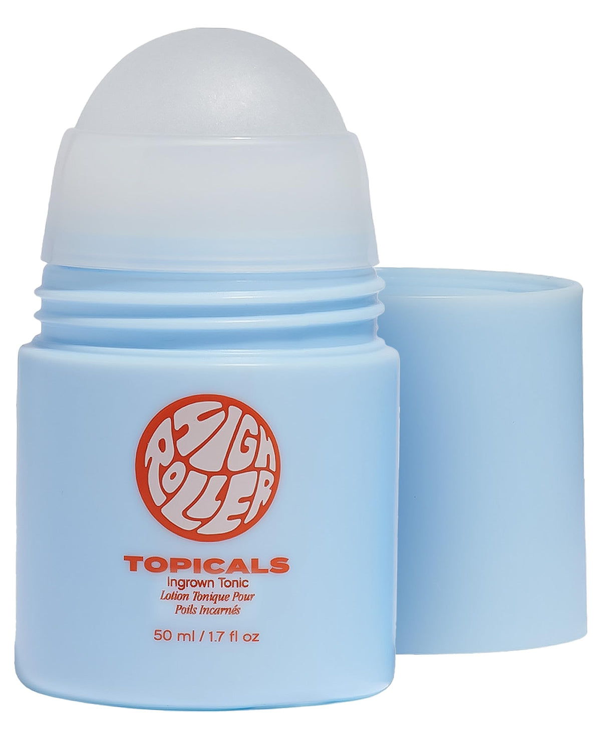 Topicals High Roller Ingrown Hair Serum front view with roll-on applicator
