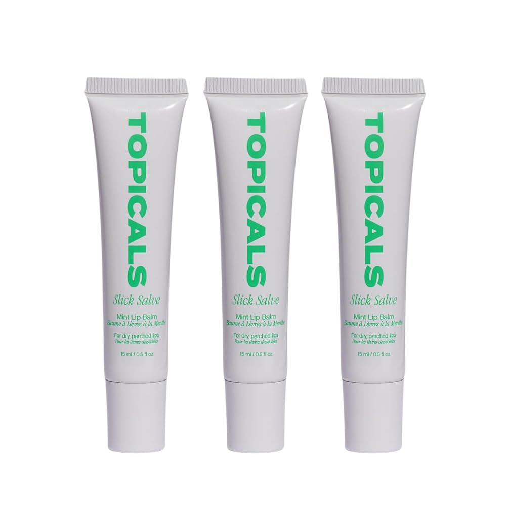 Topicals Slick Salve Mint Glossy Lip Balm 3 Pack with packaging