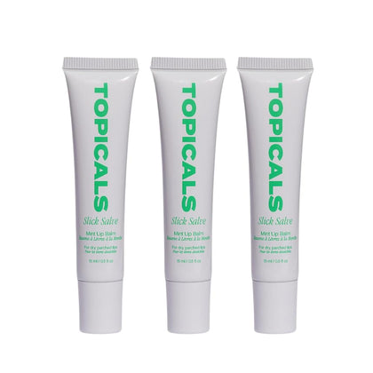 Topicals Slick Salve Mint Glossy Lip Balm 3 Pack with packaging