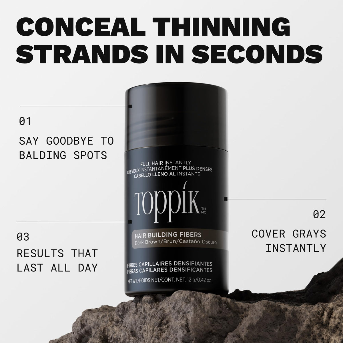 TOPPIK Hair Building Fibers Black 12g packaging