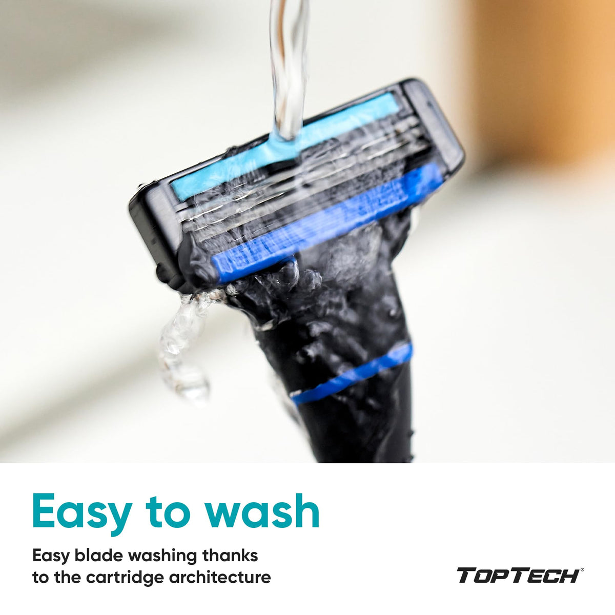 Toptech Razor 3 cartridge under running water for rinsing
