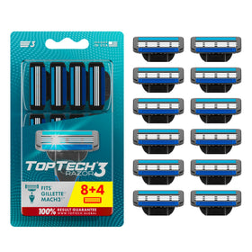 Toptech Razor 3 for Men cartridge pack front view with 8 refills