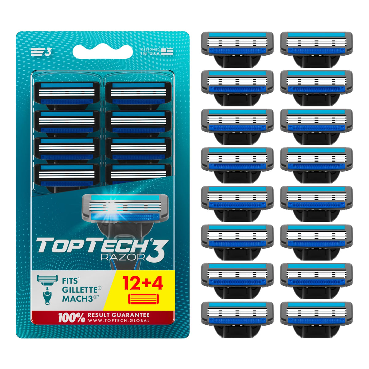 Toptech Razor 3 for Men front view with 12 cartridges