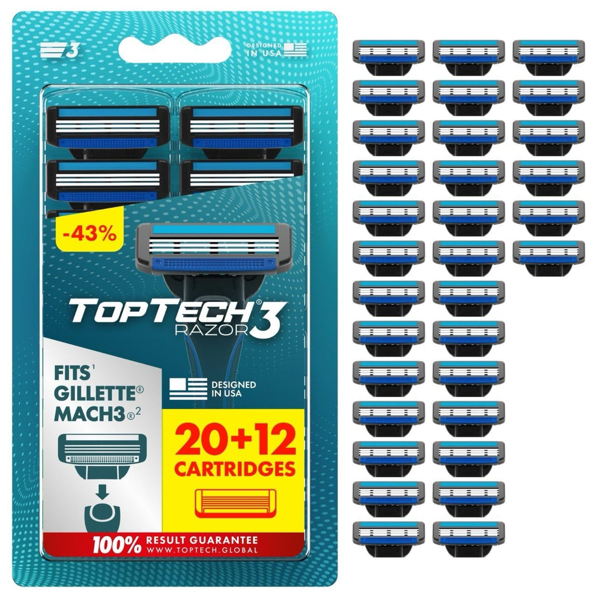 Toptech Razor 3 for Men front view with 20 cartridges