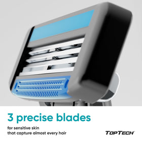 Toptech Razor 3 in hand demonstrating smooth shave