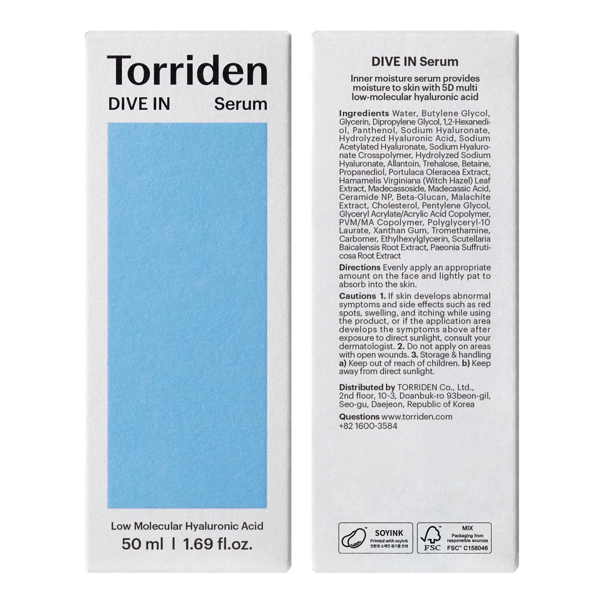 Torriden DIVE IN Hyaluronic Acid Serum 50ml with packaging