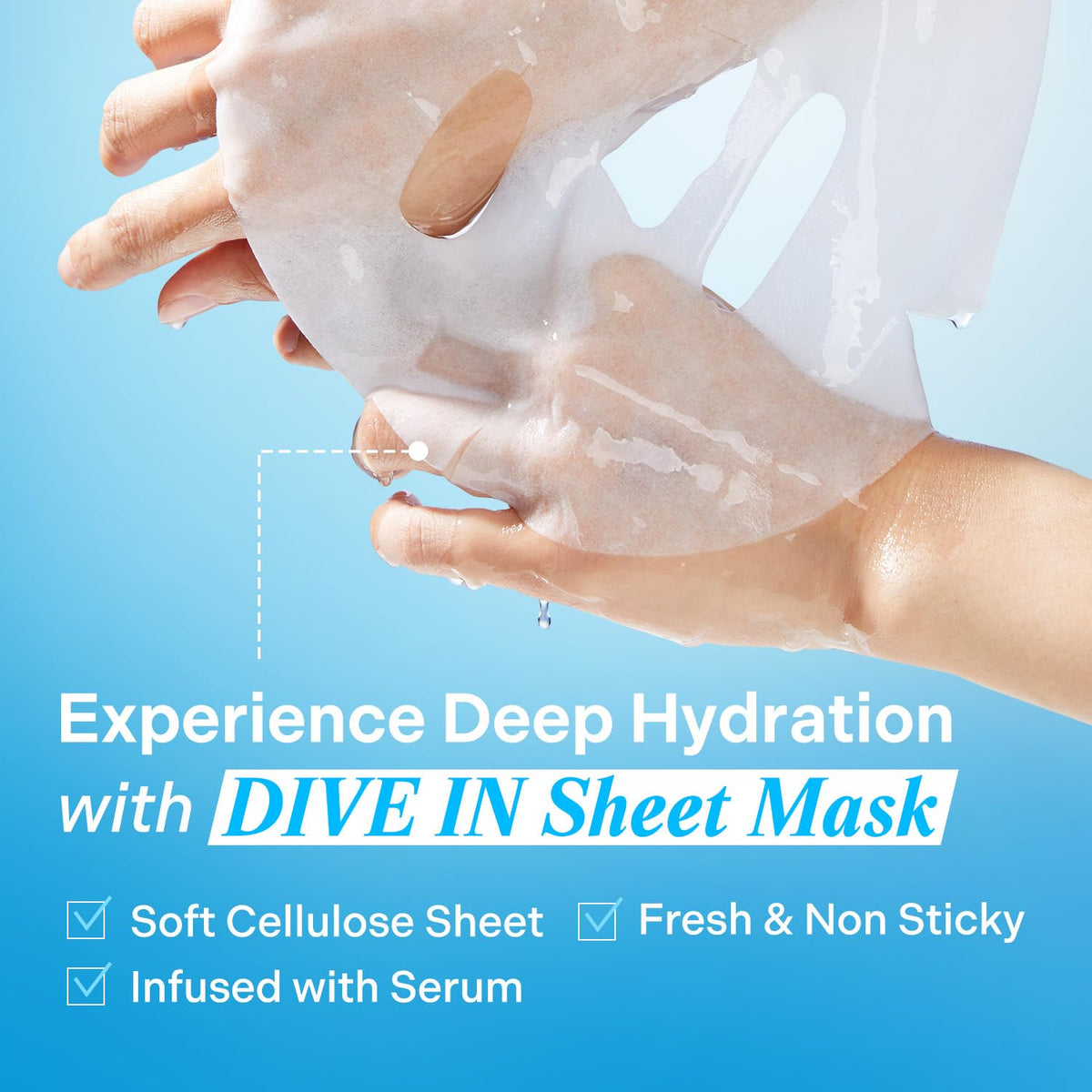 Torriden DIVE IN mask applied on a model's face