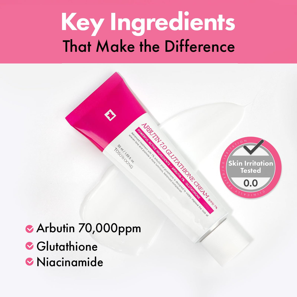 TOSOWOONG Arbutin 7% Glutathione Cream ingredients list