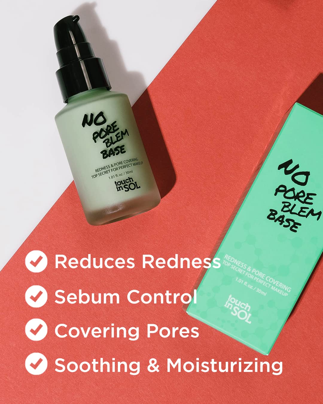 TOUCH IN SOL Redness Correcting Base Primer on a makeup table