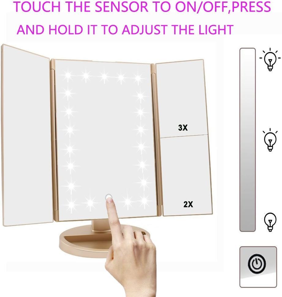 Touch sensor switch on Flymiro Tri-fold Lighted Vanity Mirror