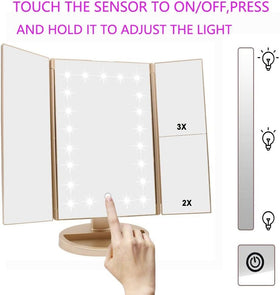 Touch sensor switch on Flymiro Tri-fold Lighted Vanity Mirror