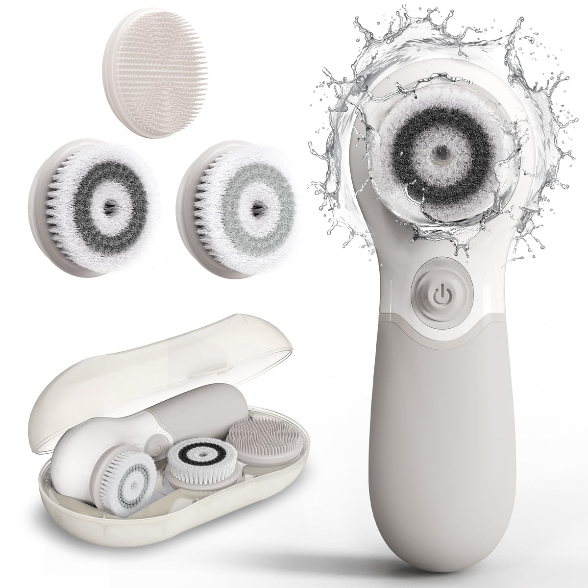 TOUCHBeauty Face Scrubber front view with three brush heads