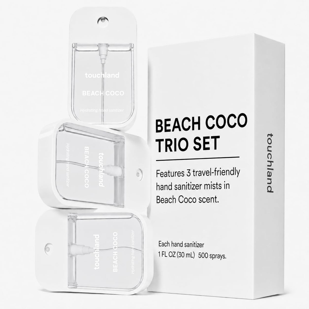 Touchland Beach Coco Hand Sanitizer Spray in tropical setting