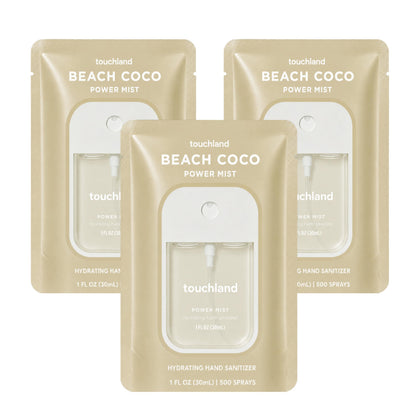 Touchland Beach Coco Hydrating Hand Sanitizer Spray Trio Set front view