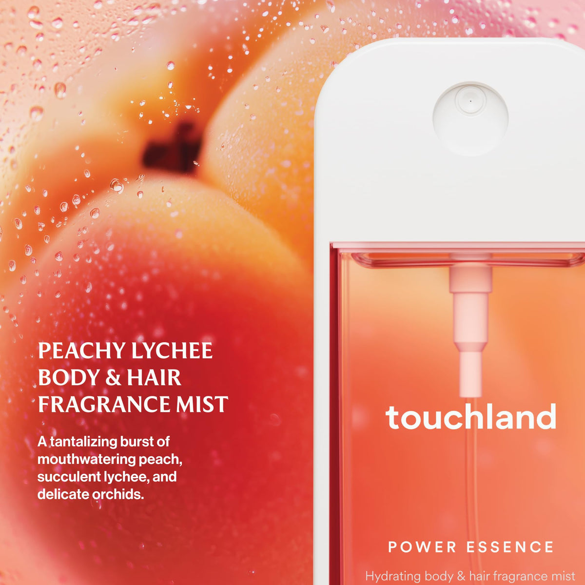 Touchland Body Mist Peachy Lychee bottle side view