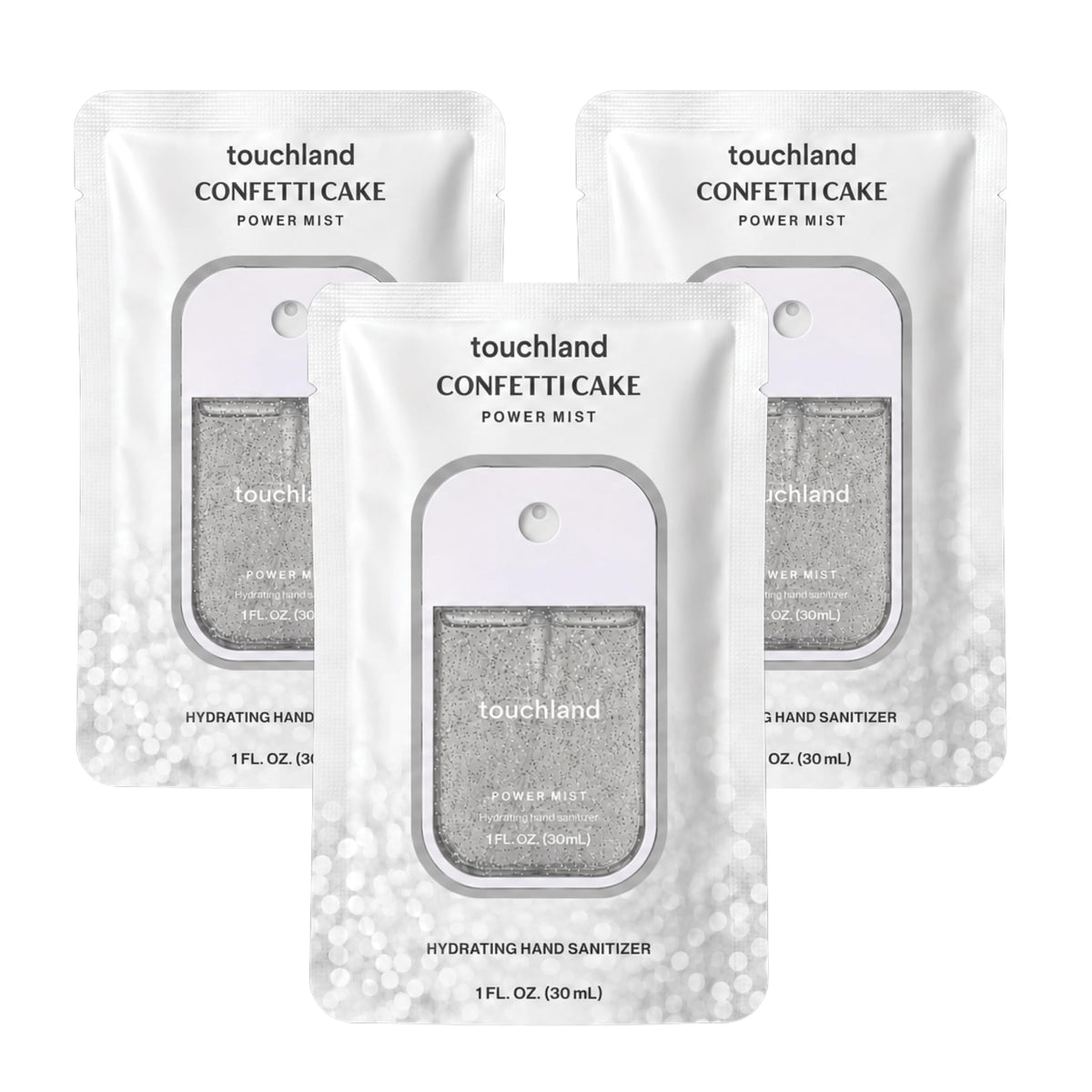 Touchland Confetti Cake Hydrating Hand Sanitizer Spray Trio front view