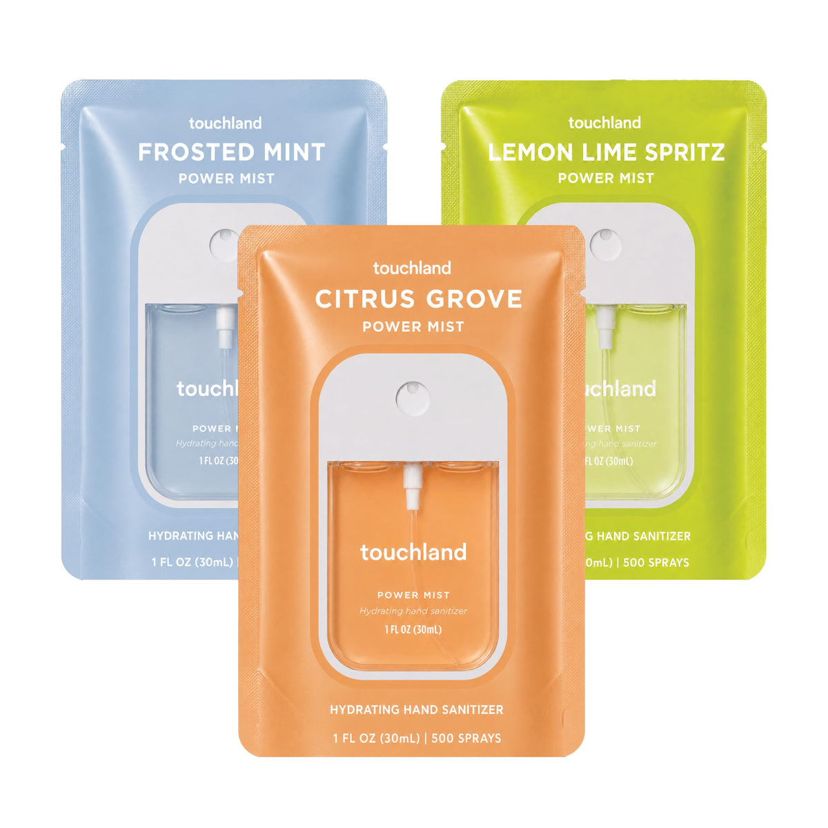 Touchland Fresh Trio Hydrating Hand Sanitizer Spray Set packaging