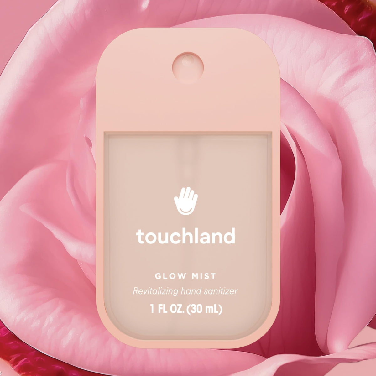 Touchland Glow Hand Sanitizer Spray showing fast-absorbing formula