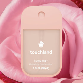 Touchland Glow Hand Sanitizer Spray showing fast-absorbing formula