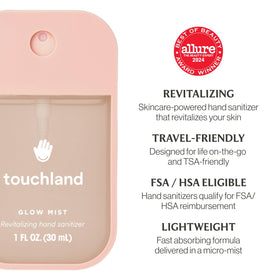 Touchland Glow Hand Sanitizer Spray with Detoskin and Vitasource ingredients