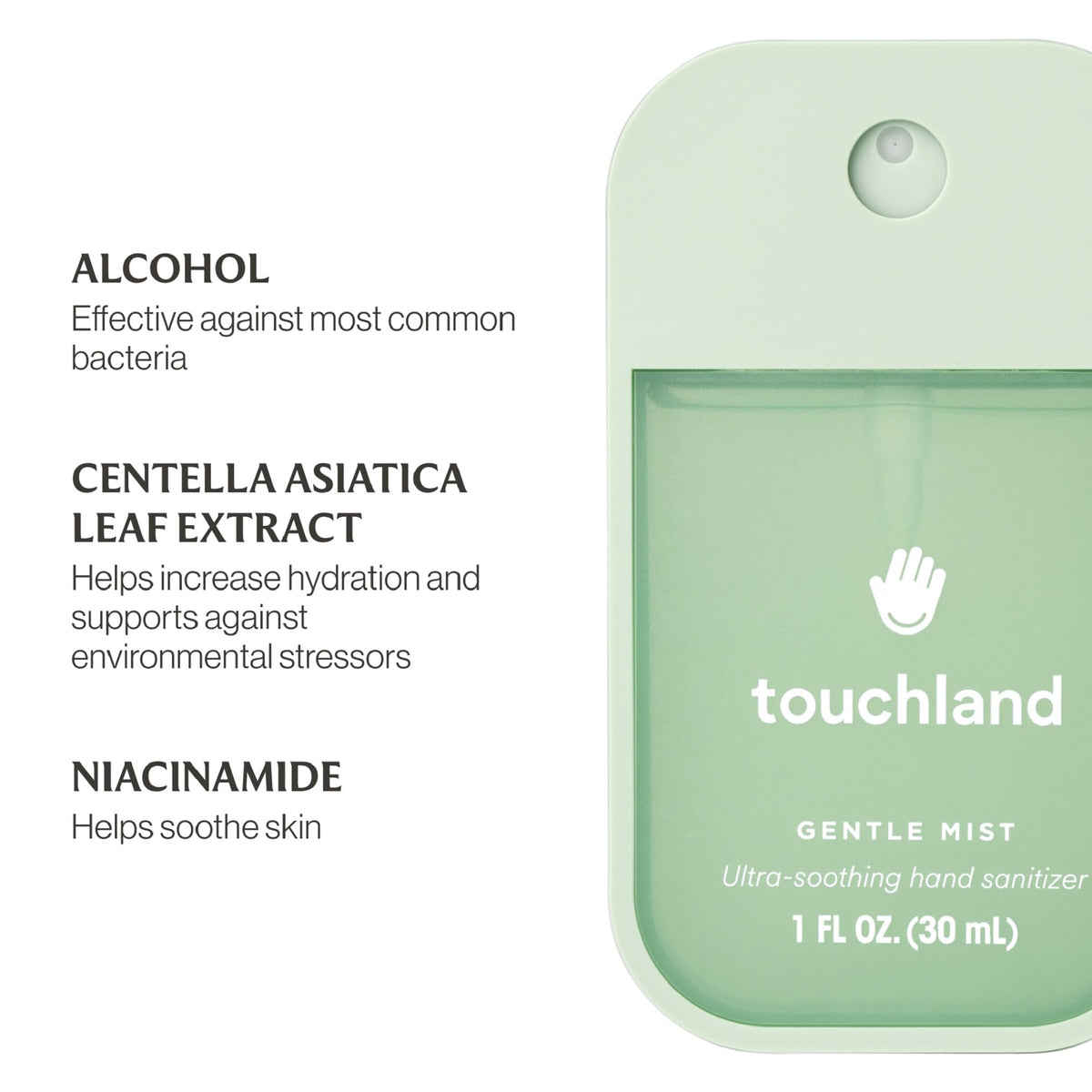 Touchland Hydrating Hand Sanitizer Spray and Case set on a wooden table