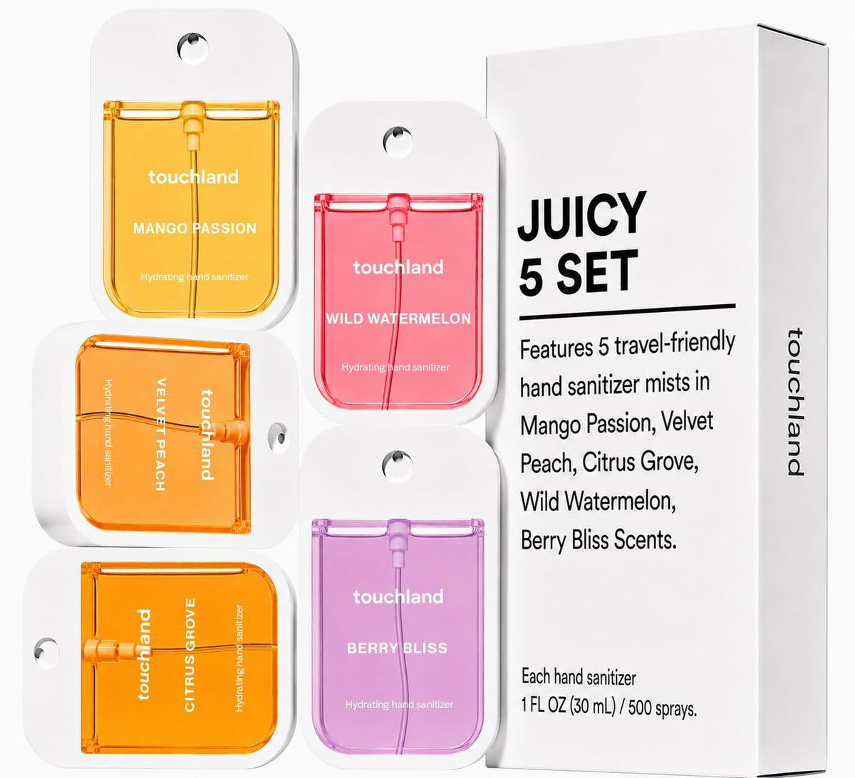 Touchland Juicy 5 Hydrating Hand Sanitizer Spray Set - Wild Watermelon scent