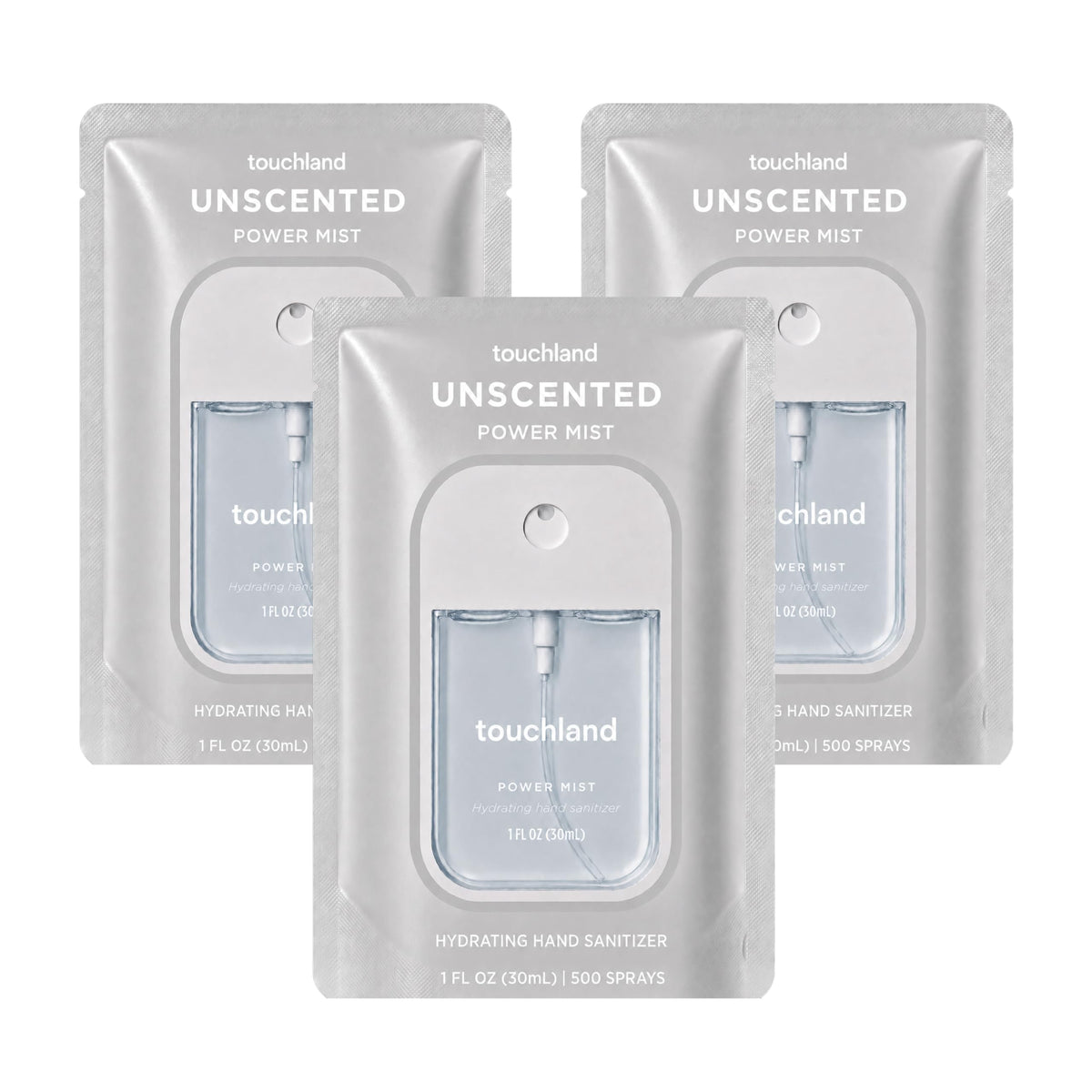 Touchland Unscented Hydrating Hand Sanitizer Spray Trio Set front view