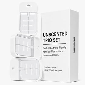 Touchland Unscented Hydrating Hand Sanitizer Spray trio with travel cases