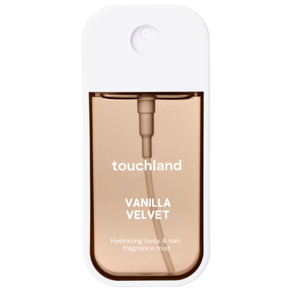 Touchland Vanilla Velvet Body Mist front view with capless design
