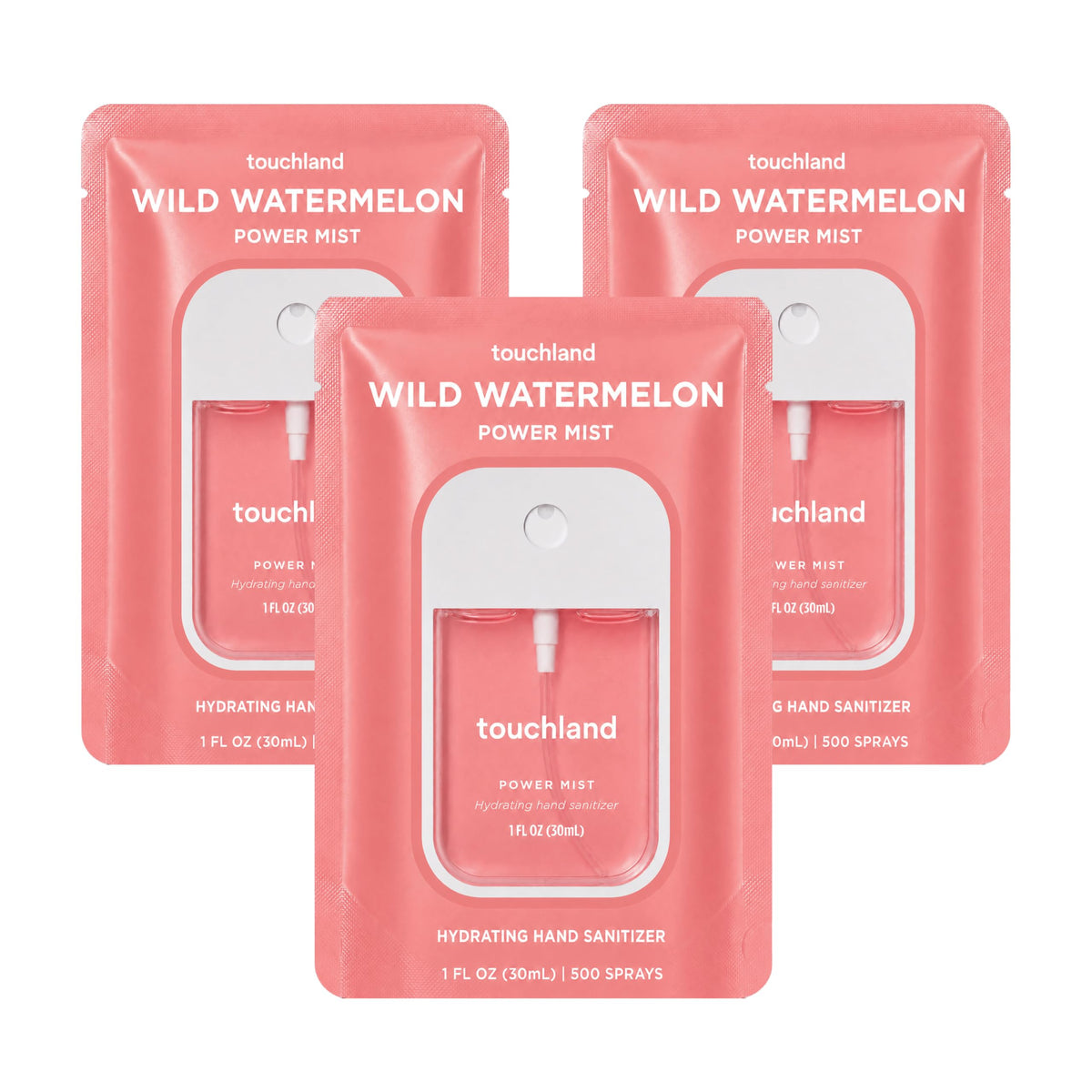 Touchland Wild Watermelon Hydrating Hand Sanitizer Spray 3 Pack front view