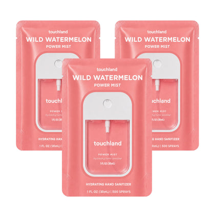 Touchland Wild Watermelon Hydrating Hand Sanitizer Spray 3 Pack front view