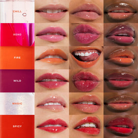 Tower 28 ShineOn Lip Gloss Jelly Cashew on lips