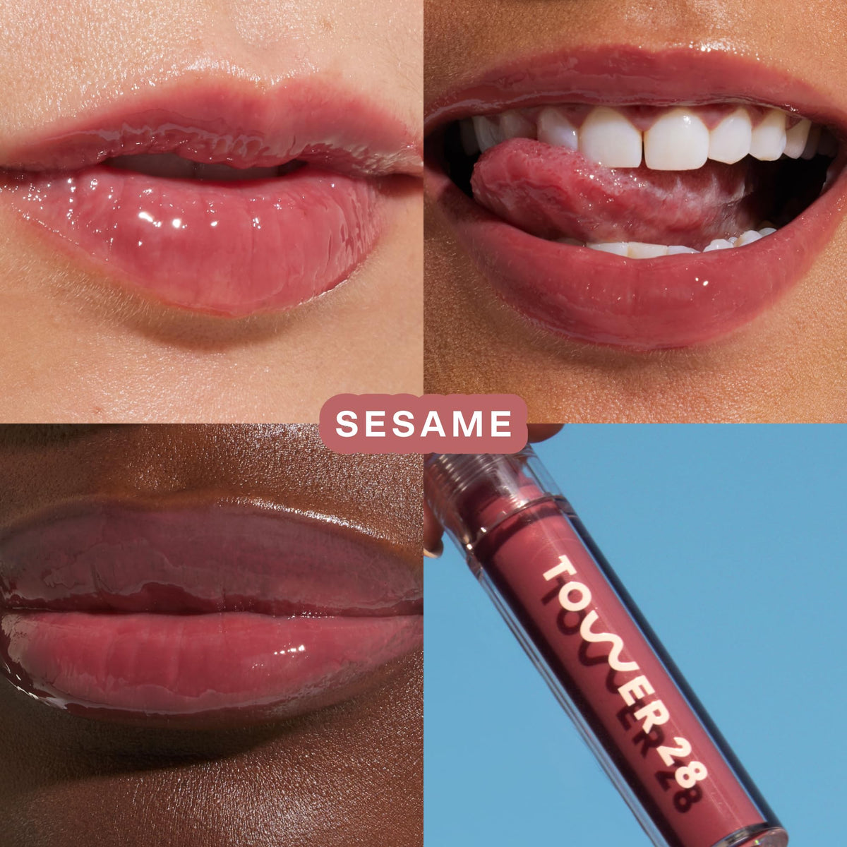 Tower 28 ShineOn Lip Gloss Jelly in Sesame with applicator