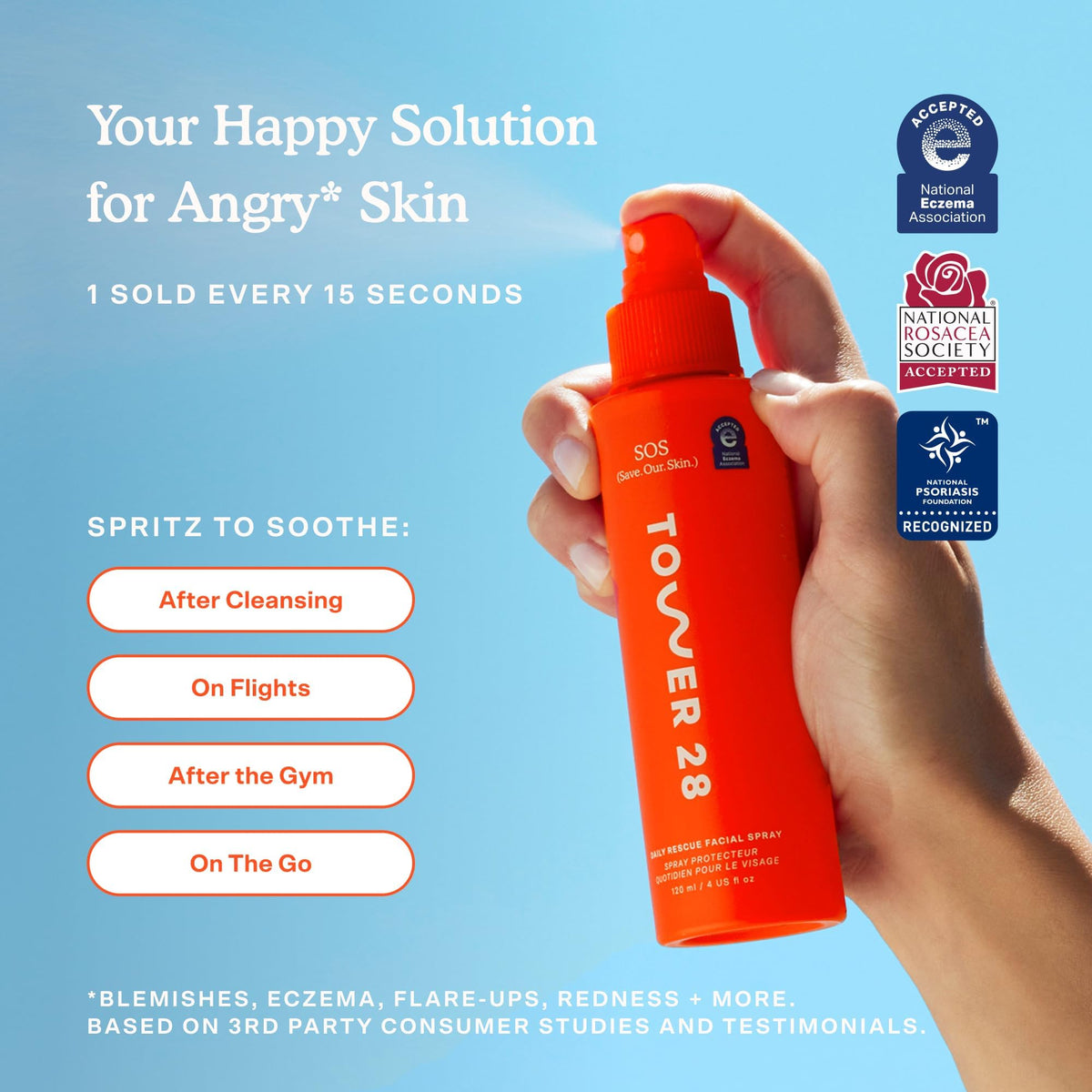 Tower 28 SOS Daily Rescue Spray in hand