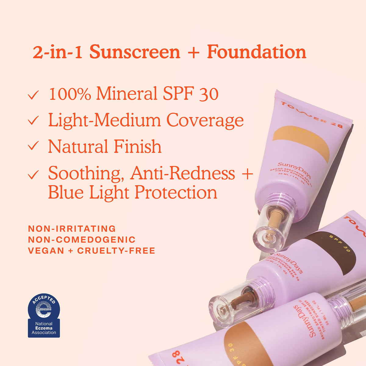 Tower 28 SunnyDays SPF 30 Tinted Sunscreen Foundation Shade 13 application with brush