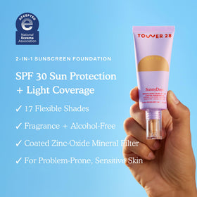 Tower 28 SunnyDays SPF 30 Tinted Sunscreen Foundation Shade 60 texture close-up