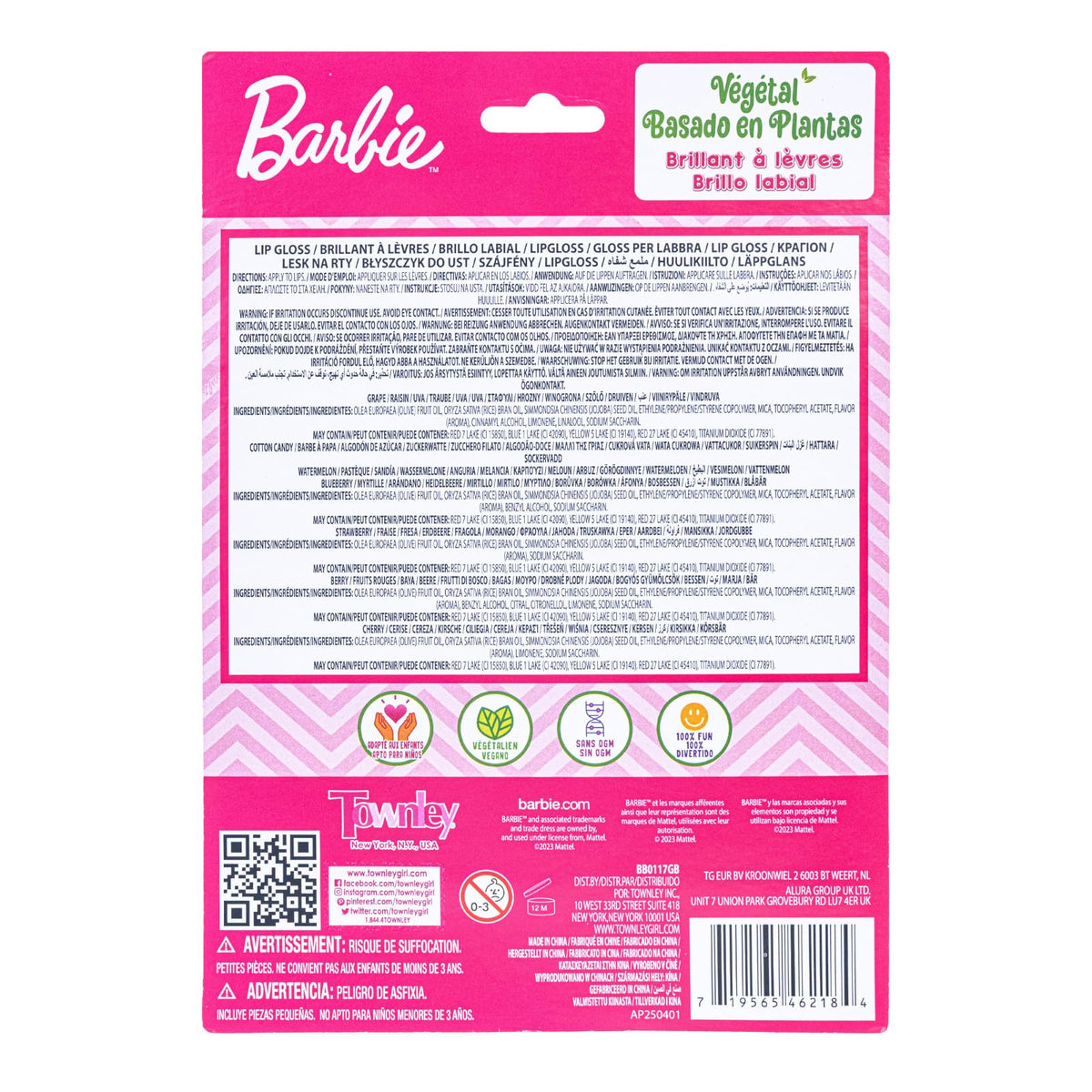Townley Girl Barbie Lip Gloss Set showing all flavours and characters